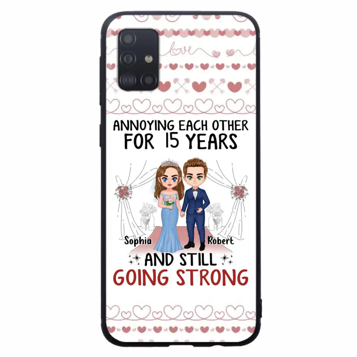 Custom Personalized Chibi Couple Phone Case - Best Gift Idea For Couple/Husband/Father's Day - Annoying Each Other For 15 Years And Still Going Strong - Case For iPhone/Samsung