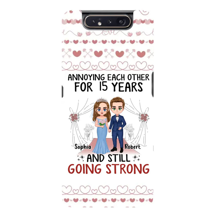 Custom Personalized Chibi Couple Phone Case - Best Gift Idea For Couple/Husband/Father's Day - Annoying Each Other For 15 Years And Still Going Strong - Case For iPhone/Samsung