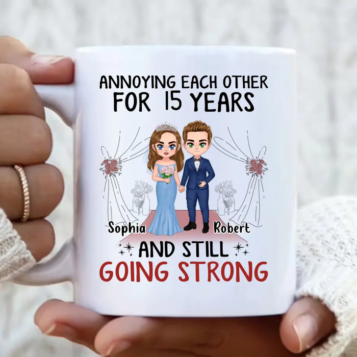 Custom Personalized Chibi Couple Coffee Mug - Best Gift Idea For Couple/Husband/Father's Day - Annoying Each Other For 15 Years And Still Going Strong