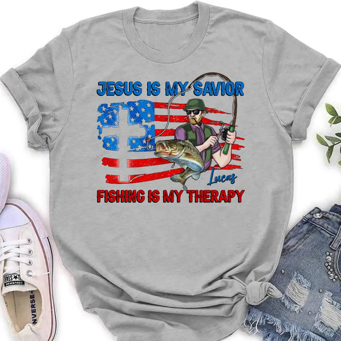 Custom Personalized Fishing Shirt/Hoodie - Gift Idea For Fishing Lovers - Jesus Is My Savior Fishing Is My Therapy