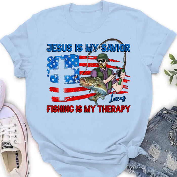 Custom Personalized Fishing Shirt/Hoodie - Gift Idea For Fishing Lovers - Jesus Is My Savior Fishing Is My Therapy