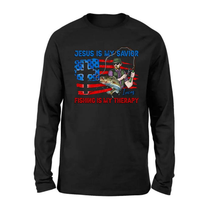 Custom Personalized Fishing Shirt/Hoodie - Gift Idea For Fishing Lovers - Jesus Is My Savior Fishing Is My Therapy