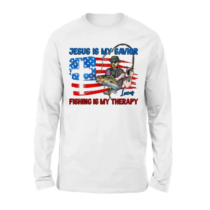 Custom Personalized Fishing Shirt/Hoodie - Gift Idea For Fishing Lovers - Jesus Is My Savior Fishing Is My Therapy