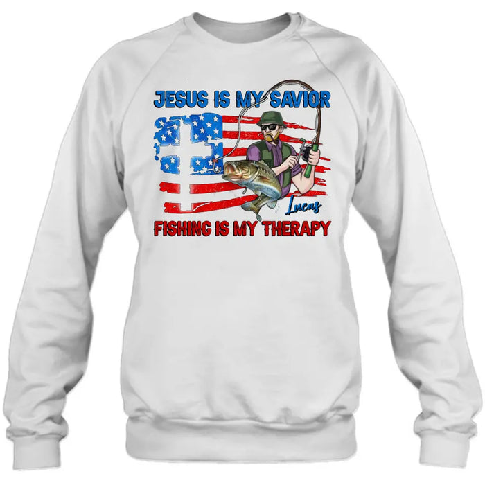 Custom Personalized Fishing Shirt/Hoodie - Gift Idea For Fishing Lovers - Jesus Is My Savior Fishing Is My Therapy