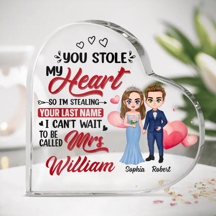 Custom Personalized Wedding Couple Crystal Heart - Gift Idea For Couple/Wedding Anniversary - You Stole My Heart So I'm Stealing Your Last Name