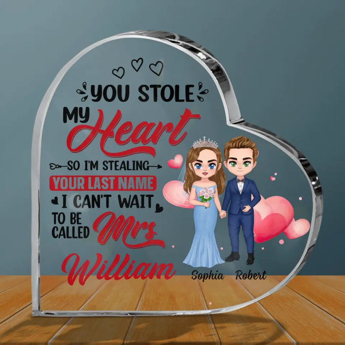 Custom Personalized Wedding Couple Crystal Heart - Gift Idea For Couple/Wedding Anniversary - You Stole My Heart So I'm Stealing Your Last Name