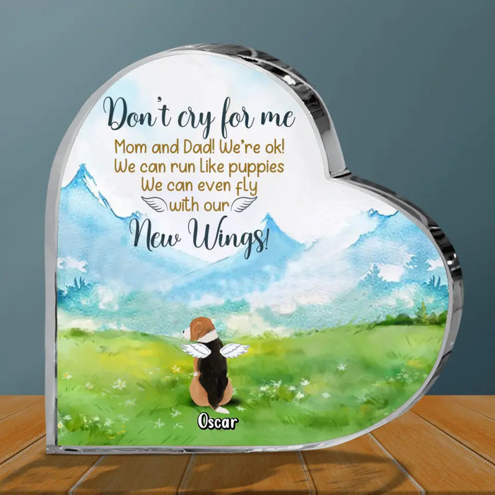 Custom Personalized Memorial Dog Crystal Heart - Memorial Gift Idea For Dog Lovers - Upto 5 Dogs - Don't Cry For Me Mom And Dad! We're Ok!