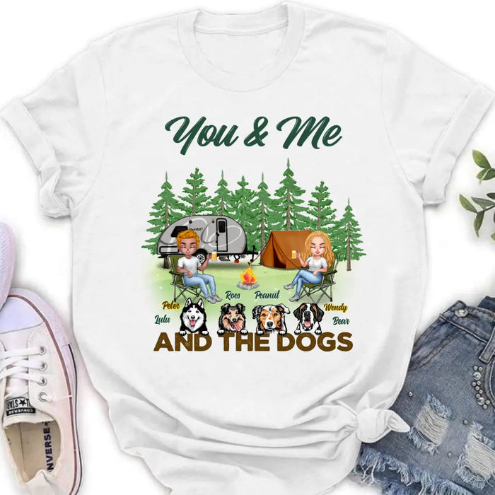 Custom Personalized Couple with Dogs Camping Unisex T-shirt/ Hoodie/ Sweatshirt/ Long Sleeve - Camping Lovers - You and Me And The Dogs