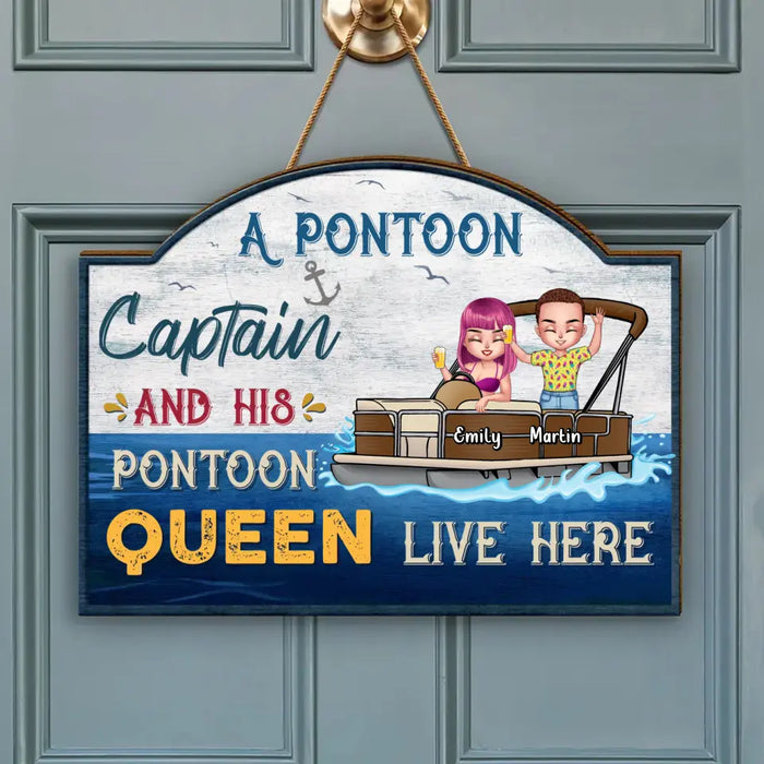 Custom Personalized Pontoon Couple Friend Wooden Sign - Gift Idea For Pontoon Lover/ Friends/ Couple - Weekend Forecast Pontoon With A Chance Of Drinking