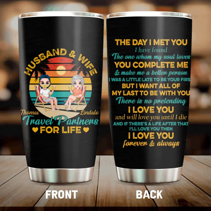 Custom Personalized Traveling Couple Tumbler - Gift Idea For Camping Lovers - Husband & Wife Travel Partners For Life