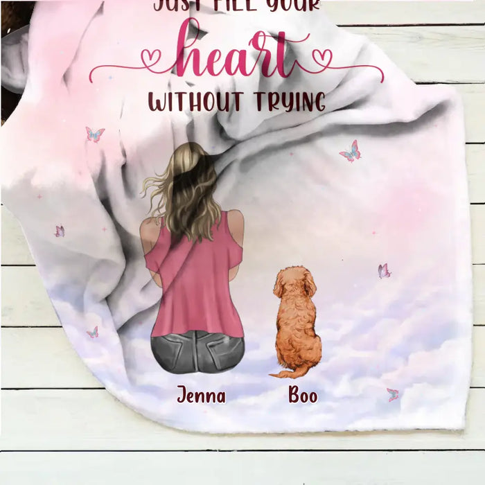 Custom Personalized Dog Mom Pillow Cover/Quilt/Single Layer Fleece Blanket - Upto 5 Dogs - Gift Idea For Dog Lovers - Some Things Just Fill Your Heart Without Trying