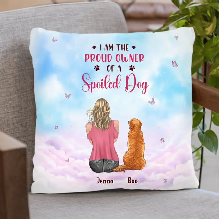 Custom Personalized Dog Mom Pillow Cover/Quilt/Single Layer Fleece Blanket - Upto 5 Dogs - Gift Idea For Dog Lovers - I Am The Proud Owner Of A Spoiled Dog