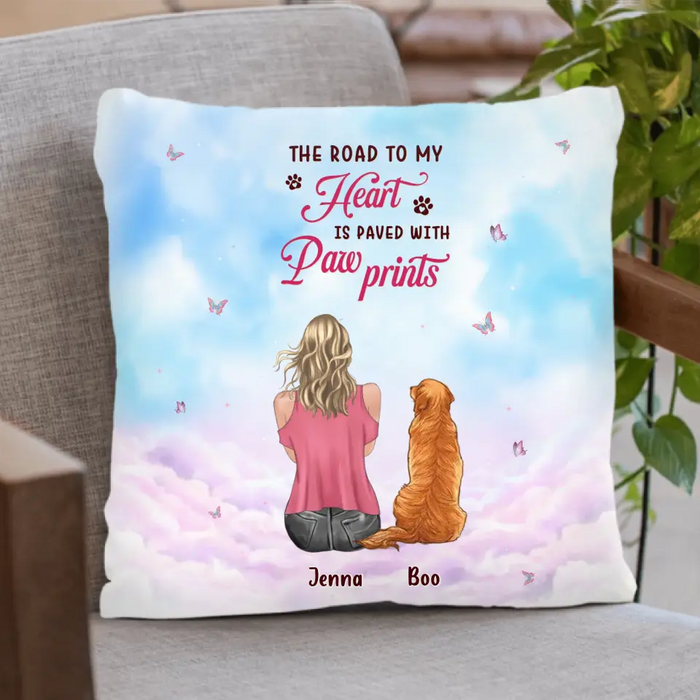 Custom Personalized Dog Mom Pillow Cover/Quilt/Single Layer Fleece Blanket - Upto 5 Dogs - Gift Idea For Dog Lovers - The Road To My Heart Is Paved With Paw Prints