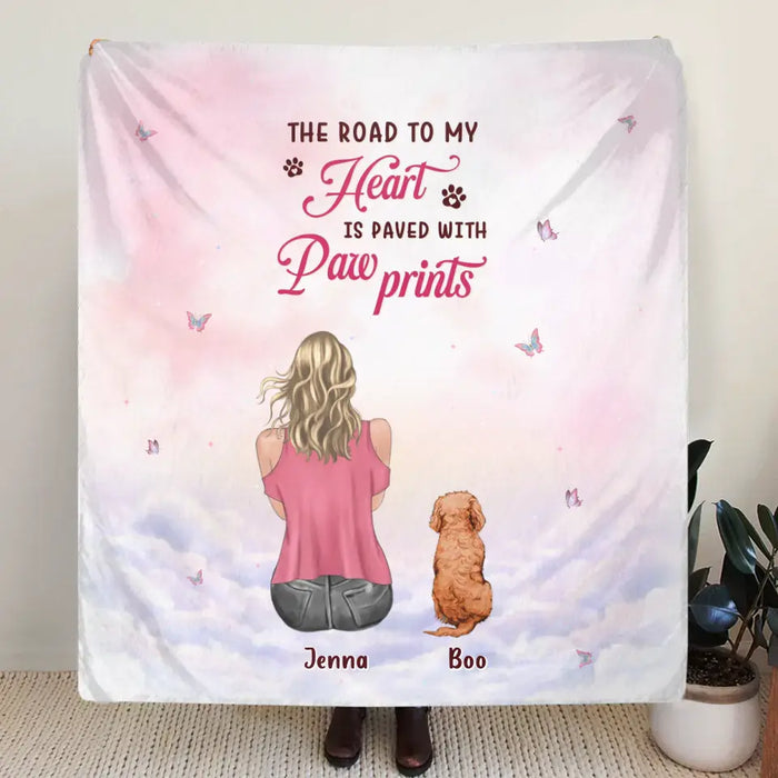 Custom Personalized Dog Mom Pillow Cover/Quilt/Single Layer Fleece Blanket - Upto 5 Dogs - Gift Idea For Dog Lovers - The Road To My Heart Is Paved With Paw Prints