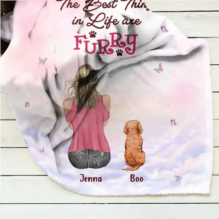 Custom Personalized Dog Mom Pillow Cover/Quilt/Single Layer Fleece Blanket - Upto 5 Dogs - Gift Idea For Dog Lovers - The Best Things In Life Are Furry