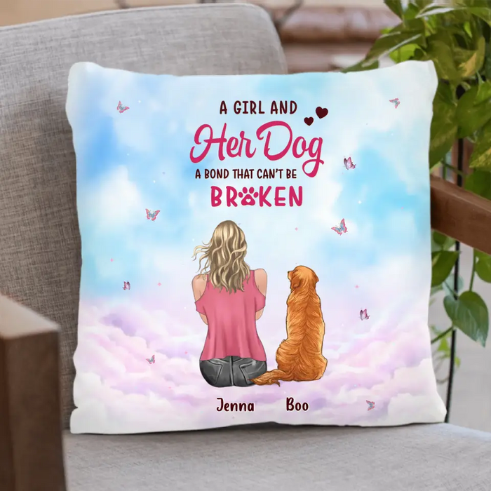 Custom Personalized Dog Mom Pillow Cover/Quilt/Single Layer Fleece Blanket - Upto 5 Dogs - Gift Idea For Dog Lovers - A Girl And Her Dog A Bond That Can't Be Broken