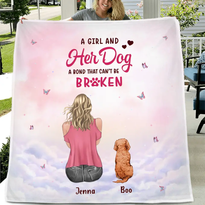 Custom Personalized Dog Mom Pillow Cover/Quilt/Single Layer Fleece Blanket - Upto 5 Dogs - Gift Idea For Dog Lovers - A Girl And Her Dog A Bond That Can't Be Broken