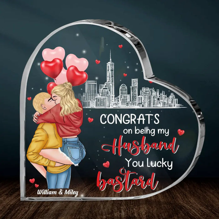 Personalized Couple Crystal Heart - Gift Idea To Husband/ Birthday/ Anniversary - Congrats On Being My Husband