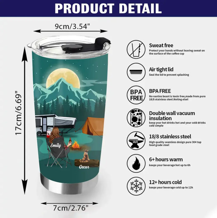 Personalized Night Camping Tumbler - Man/ Woman/ Couple/ Parents With Upto 2 Kids And 4 Pets - Gift For Camping Lover - Camping Partners For Life