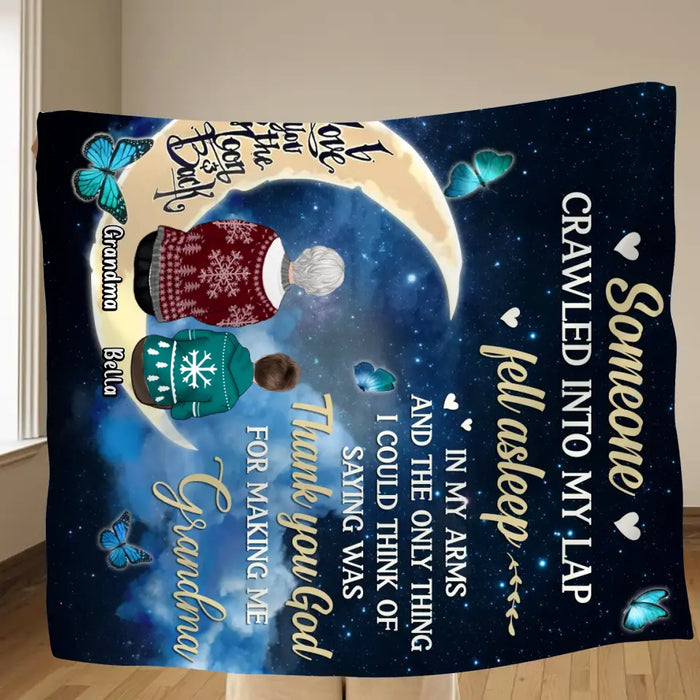 Custom Personalized Grandparents Quilt/Single Layer Fleece Blanket/Pillow Cover - Up to 4 Kids - Gift Idea for Grandpa/Grandma - Thank You God For Making Me Grandma