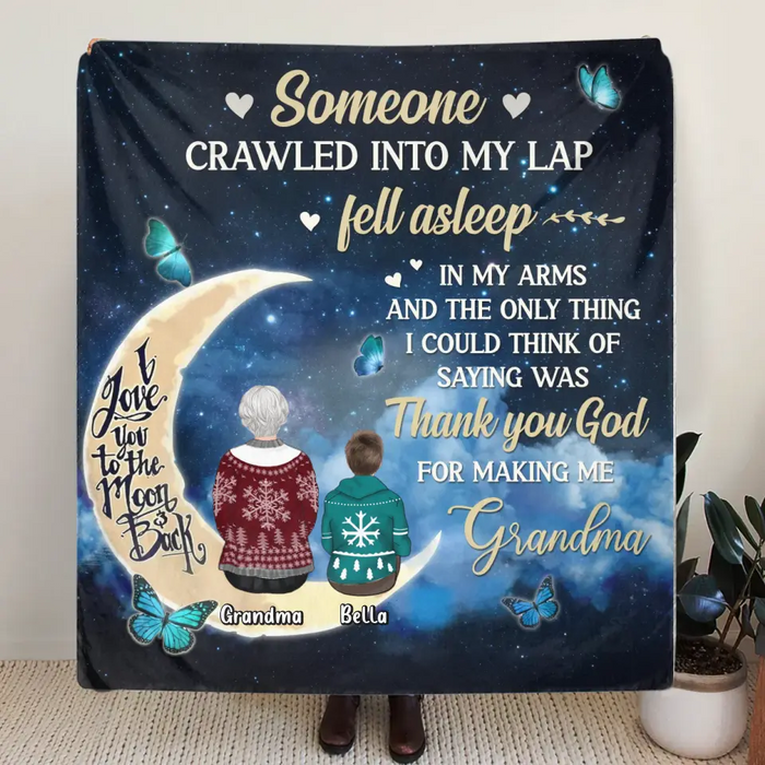 Custom Personalized Grandparents Quilt/Single Layer Fleece Blanket/Pillow Cover - Up to 4 Kids - Gift Idea for Grandpa/Grandma - Thank You God For Making Me Grandma