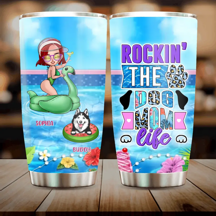 Custom Personalized Dog Mom Tumbler - Upto 4 Dogs - Gift Idea for Dog Lovers - Rockin' The Dog Mom Life