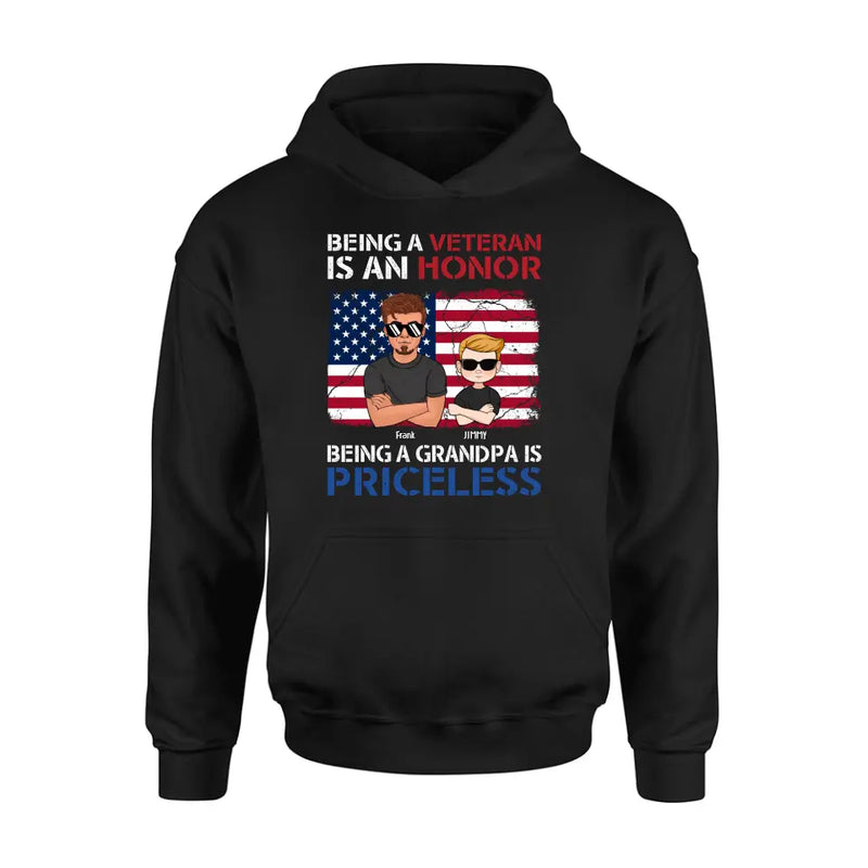 Personalized Veteran Shirt - Up to 4 Grandkids - Gift Idea for Grandpa/Veteran - Being A Veteran Is An Honor Being A Grandpa Is Priceless
