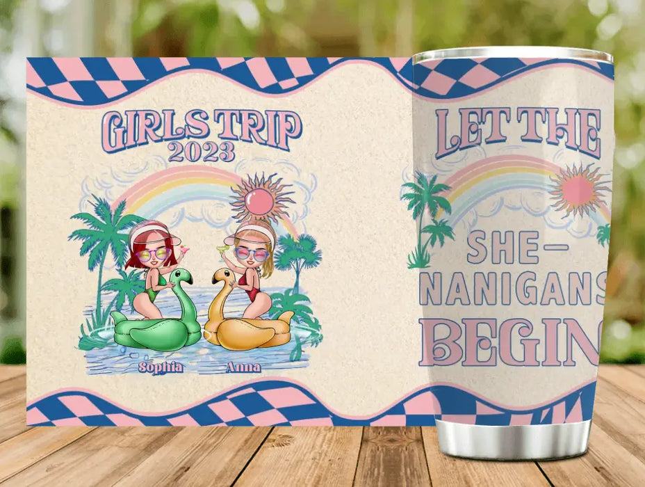 Personalized Girls Tumbler 20oz - Gift Idea For Best Friends/ Birthday with up to 4 Girls - Let The Shenanigans Begin