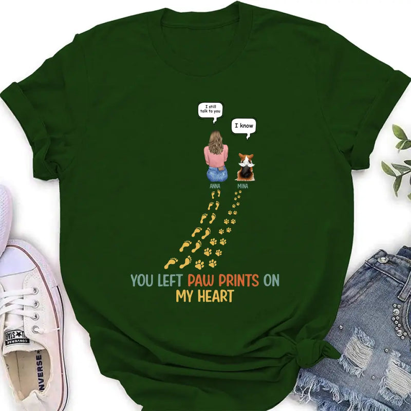Personalized Memorial Paw Prints T-shirt/Long Sleeve/Sweatshirt/Hoodie - Up to 4 Pets - Gift Idea For Dog/Cat/Rabbit Lover - You Left Paw Prints On My Heart
