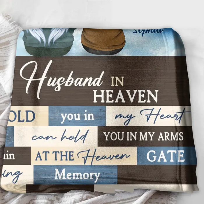 Custom Personalized Couple Quilt/Single Layer Fleece Blanket - Memorial Gift Idea For Couple - To My Husband In Heaven I'll Hold You In My Heart