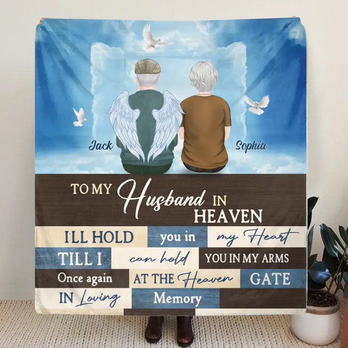 Custom Personalized Couple Quilt/Single Layer Fleece Blanket - Memorial Gift Idea For Couple - To My Husband In Heaven I'll Hold You In My Heart