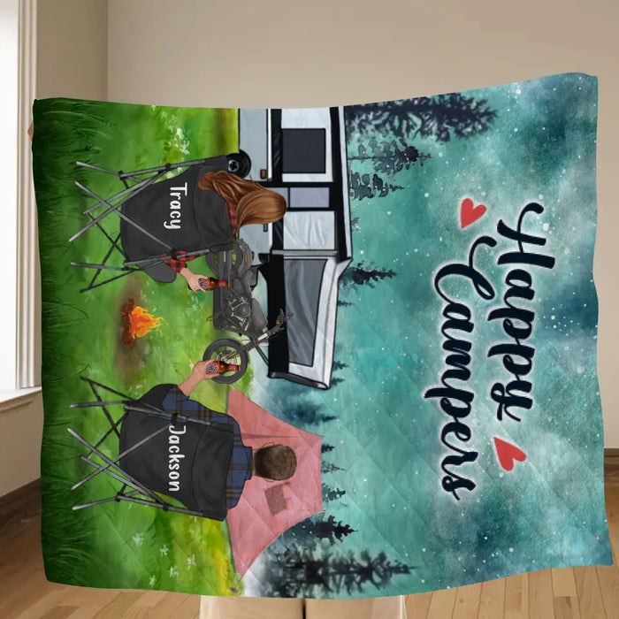 Custom Personalized Camping Quilt/Single Layer Fleece Blanket - Gift Idea For Couple, Camping Lovers - Happy Campers