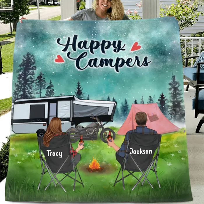 Custom Personalized Camping Quilt/Single Layer Fleece Blanket - Gift Idea For Couple, Camping Lovers - Happy Campers