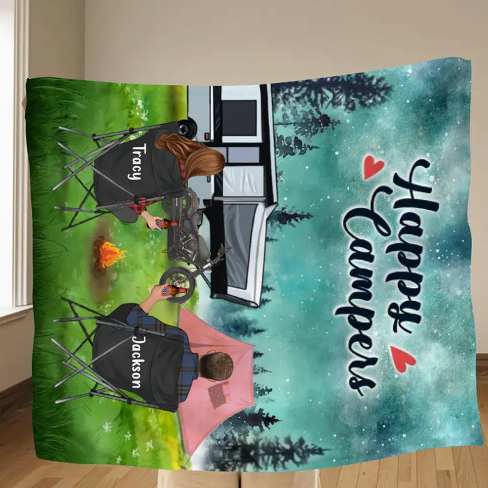 Custom Personalized Camping Quilt/Single Layer Fleece Blanket - Gift Idea For Couple, Camping Lovers - Happy Campers