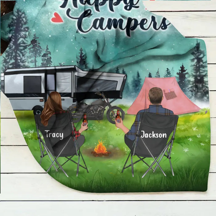 Custom Personalized Camping Quilt/Single Layer Fleece Blanket - Gift Idea For Couple, Camping Lovers - Happy Campers