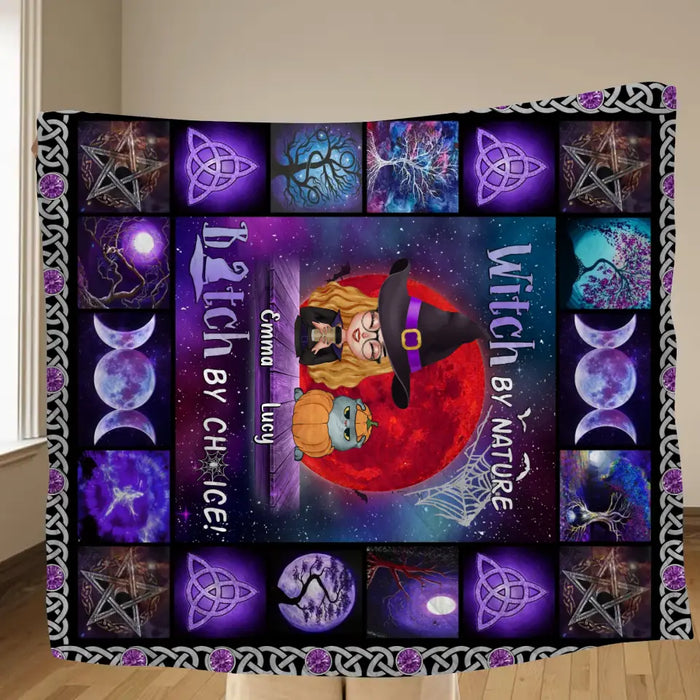 Custom Personalized Witch Quilt/Single Layer Fleece Blanket - Upto 6 Cats/Dogs - Halloween Gift Idea For Cat/Dog Lovers - Witch By Nature Bitch By Choice