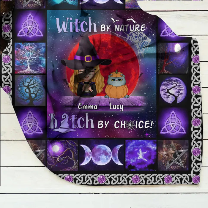 Custom Personalized Witch Quilt/Single Layer Fleece Blanket - Upto 6 Cats/Dogs - Halloween Gift Idea For Cat/Dog Lovers - Witch By Nature Bitch By Choice