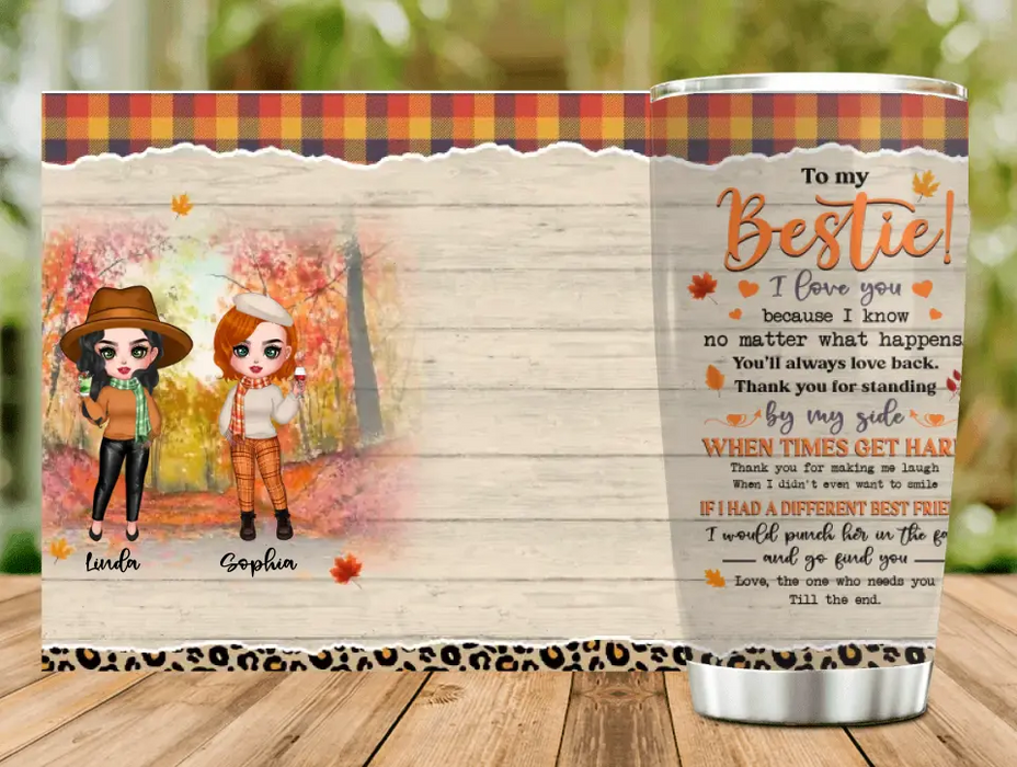 Custom Personalized Autumn Besties Tumbler - Gift Idea For Best Friends With Up To 4 Friends - To My Bestie I Love You