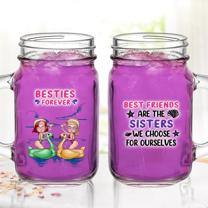 Custom Personalized Beach Friends Mason Jug with Straw - Gift Idea for Friends/Besties - Best Friends Are The Sister We Choose For Ourselves