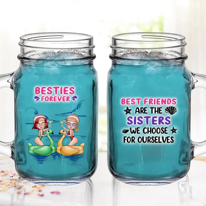 Custom Personalized Beach Friends Mason Jug with Straw - Gift Idea for Friends/Besties - Best Friends Are The Sister We Choose For Ourselves