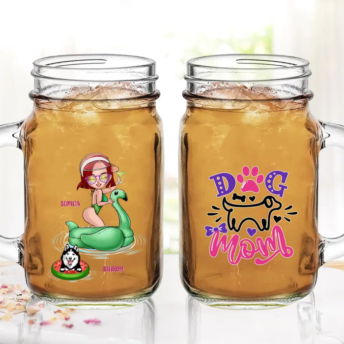 Personalized Dog Mom Mason Jug with Straw - Up to 4 Dogs - Gift Idea for Dog Lovers - Dog Mom