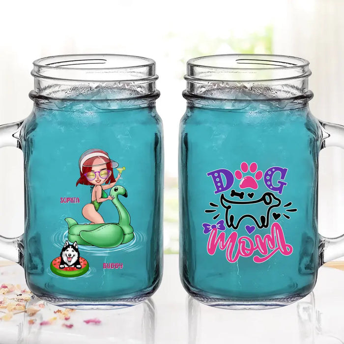 Personalized Dog Mom Mason Jug with Straw - Up to 4 Dogs - Gift Idea for Dog Lovers - Dog Mom
