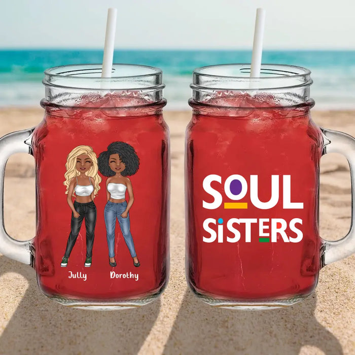 Custom Personalized Black Friends Mason Jug - Upto 4 Women - Gift Idea For Friends/Besties/Sisters - Soul Sisters