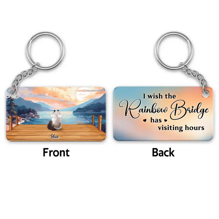 Custom Personalized Memorial Pet Acrylic Keychain - Upto 6 Dogs/Cats - Memorial Gift Idea for Dog/Cat Owners - I Wish The Rainbow Bridge Has Visiting Hours