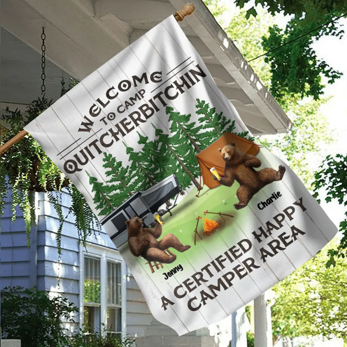 Custom Personalized Camping Friends Flag - Upto 7 Bears - Gift Idea for Camping Lovers/Friends - If I'm Drunk It's My Camping Friends' Fault