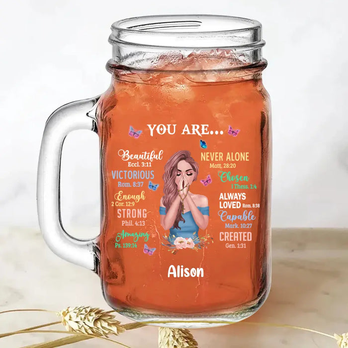 Custom Personalized Praying Girl Mason Jug - Gift Idea for Girls/Friends - You Are Beautiful