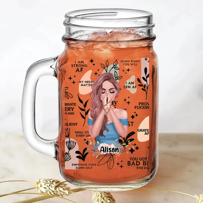 Custom Personalized Praying Girl Mason Jug - Gift Idea for Girls/Friends