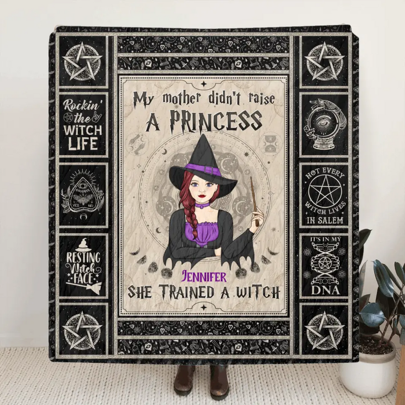 Personalized Witch Fleece Throw Blanket/Quilt - Halloween Gift Idea For Witch Lovers - My Mother Didn't Raise A Princess She Trained A Witch