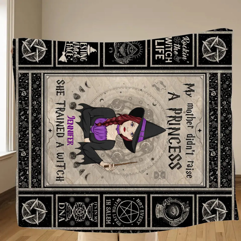 Personalized Witch Fleece Throw Blanket/Quilt - Halloween Gift Idea For Witch Lovers - My Mother Didn't Raise A Princess She Trained A Witch