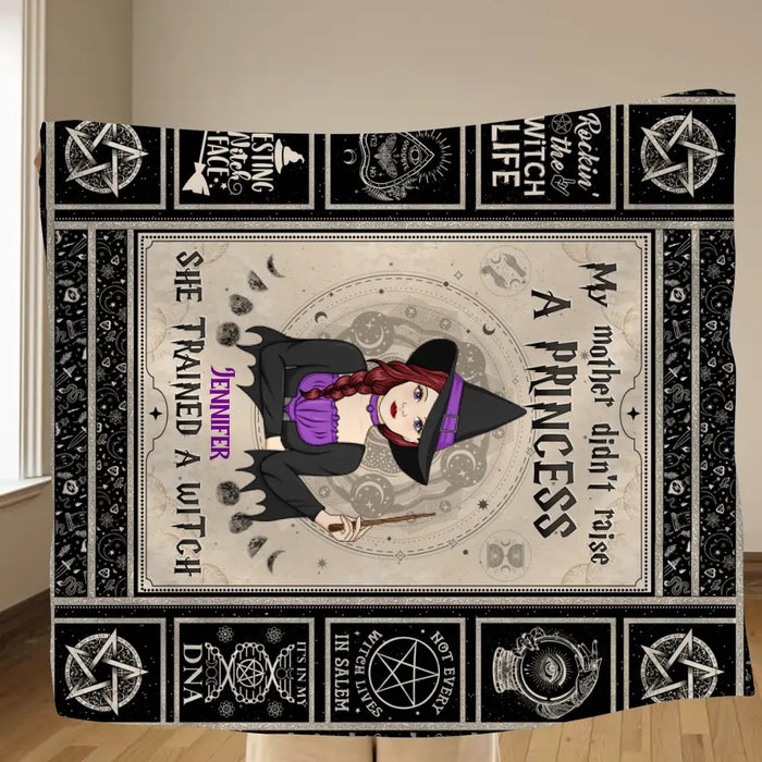 Personalized Witch Quilt/Single Layer Fleece Blanket - Halloween Gift Idea For Witch Lovers - My Mother Didn't Raise A Princess She Trained A Witch